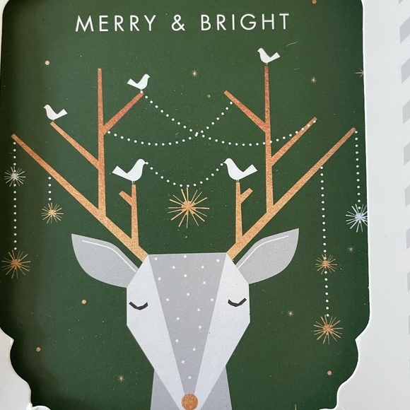 GREEN INSPIRED REINDEER CHRISTMAS GREETING CARDS NEW - Picture 2 of 3